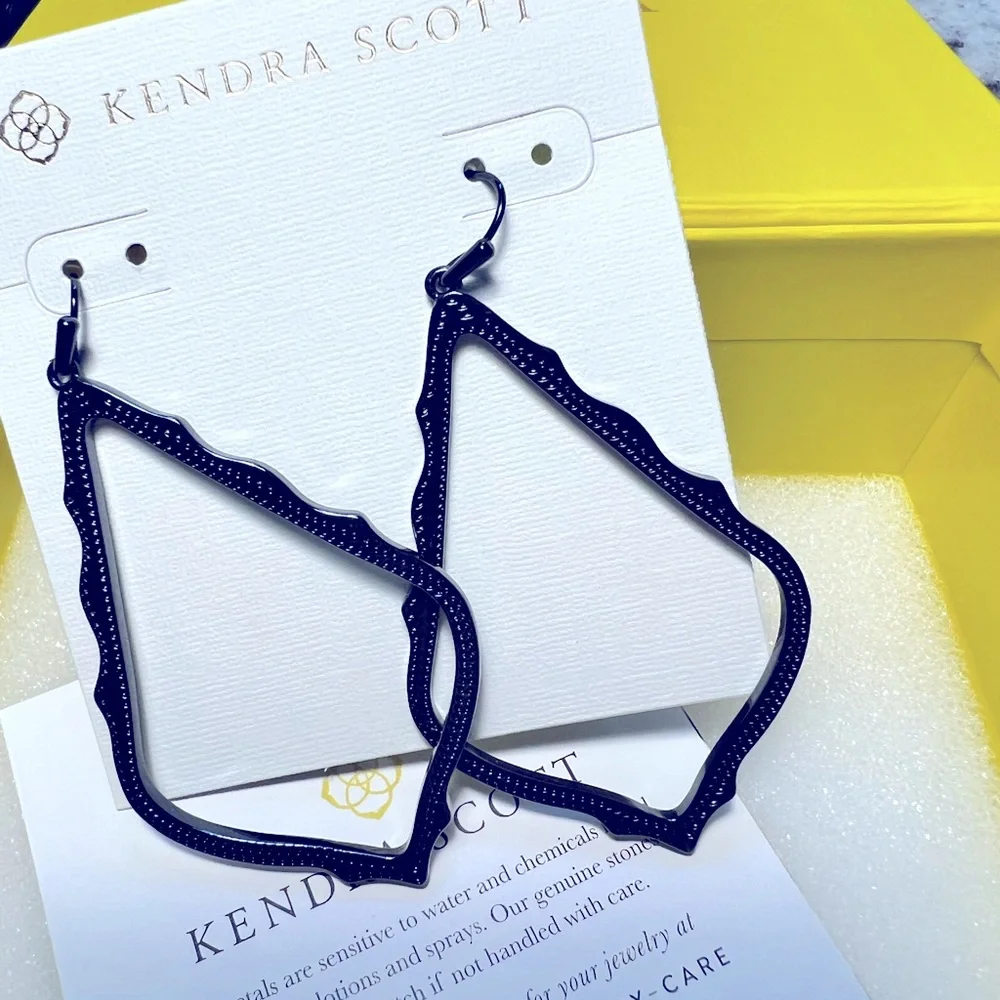 NWT Kendra Scott Navy Gunmetal Sophee Earrings Very Rare Super Hard To Find WOW - Picture 1 of 7